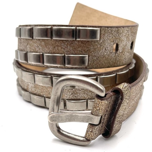 Accessories - Boho women's vintage belt crackle finished leather 'gold/silver' size 43" long